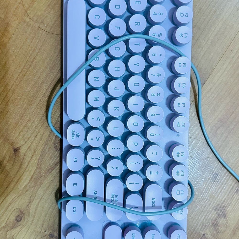 White and Teal Wired Keyboard